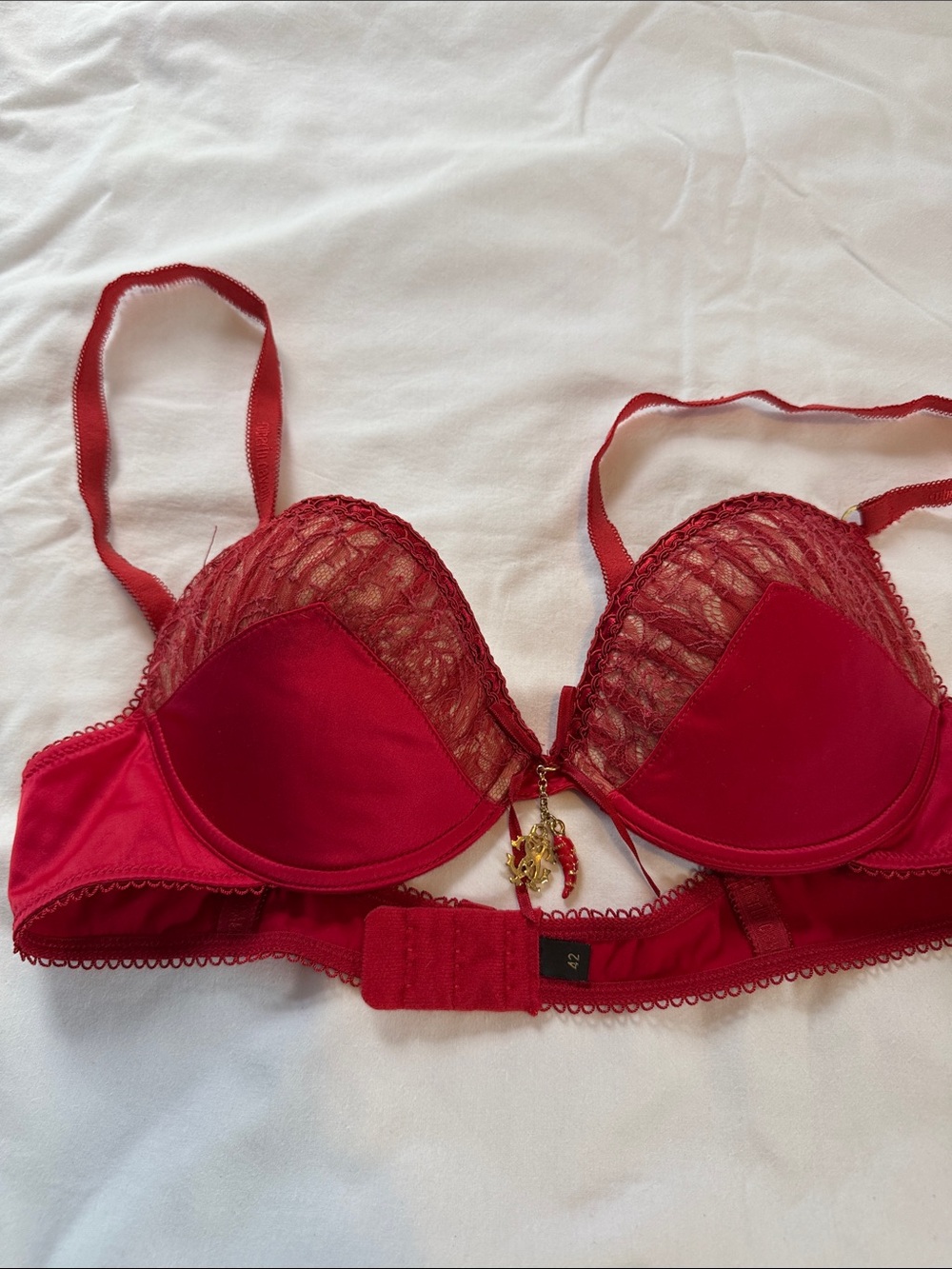 Roberto Cavalli Red Lace Push-Up Bra with Gold Accent